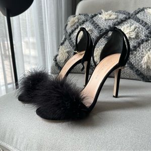 NWT Club Monaco Suede & Feather strappy black sandals